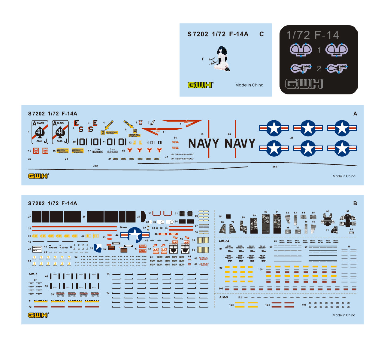 Great Wall Hobby S7202 1:72 Grumman F-14A Tomcat VF-41 'Black Aces' with Special PE & Decal