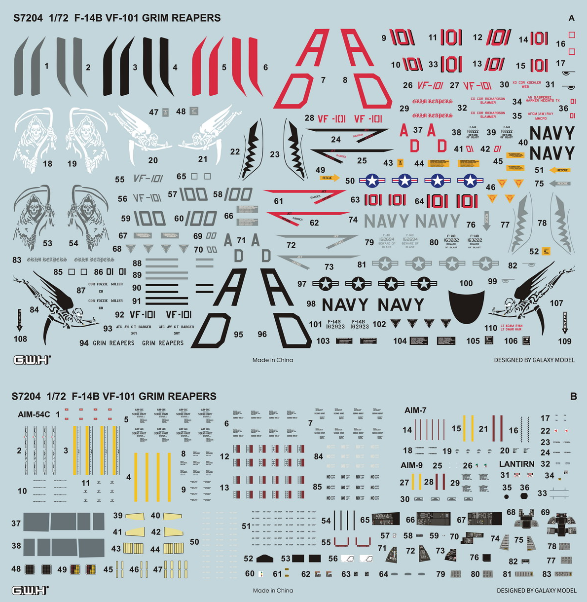 Great Wall Hobby S7204 1:72 Grumman F-14B Tomcat US Navy VF-101 'Grim Reapers' with Special Decal Digital Camouflage Limited Edition