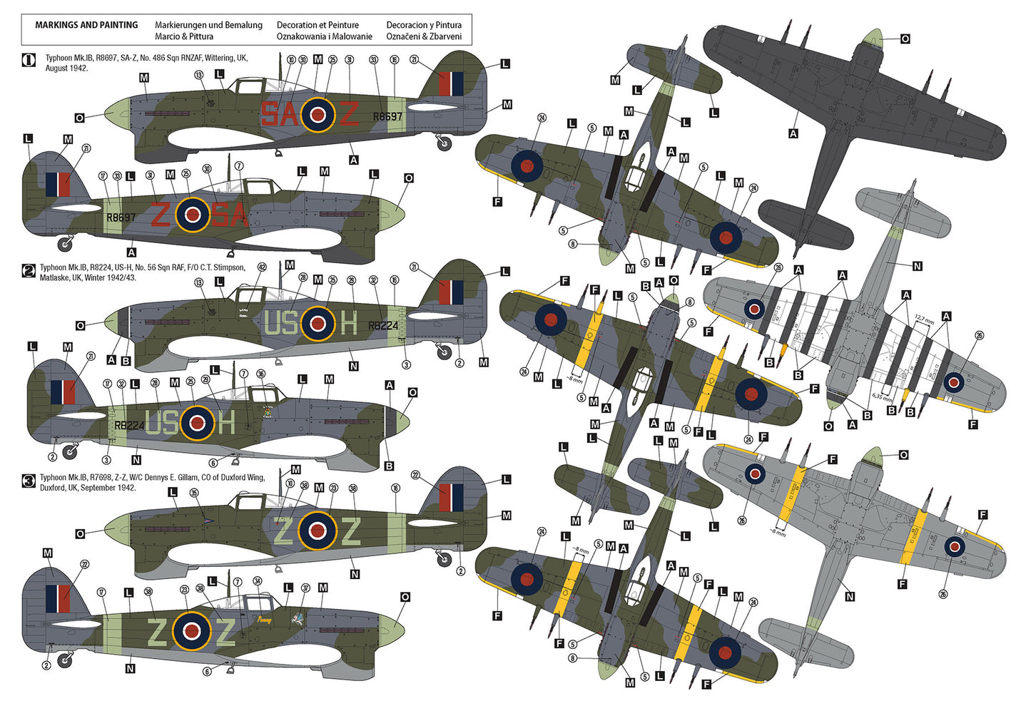 Hobby 2000 48042 1:48 Hawker Typhoon Mk. IB 'Car Door' 1942 Hasegawa + Cartograf + Masks