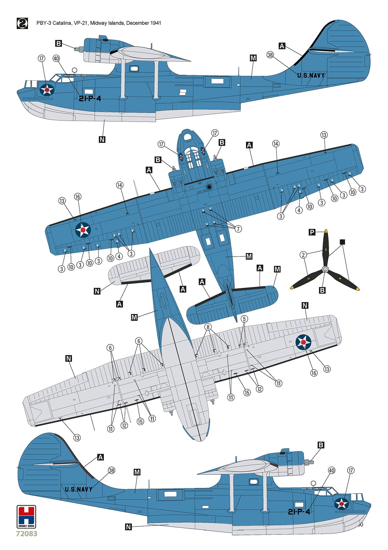 Hobby 2000 72083 1:72 Consolidated PBY-3 Catalina Academy + Cartograf + Masks