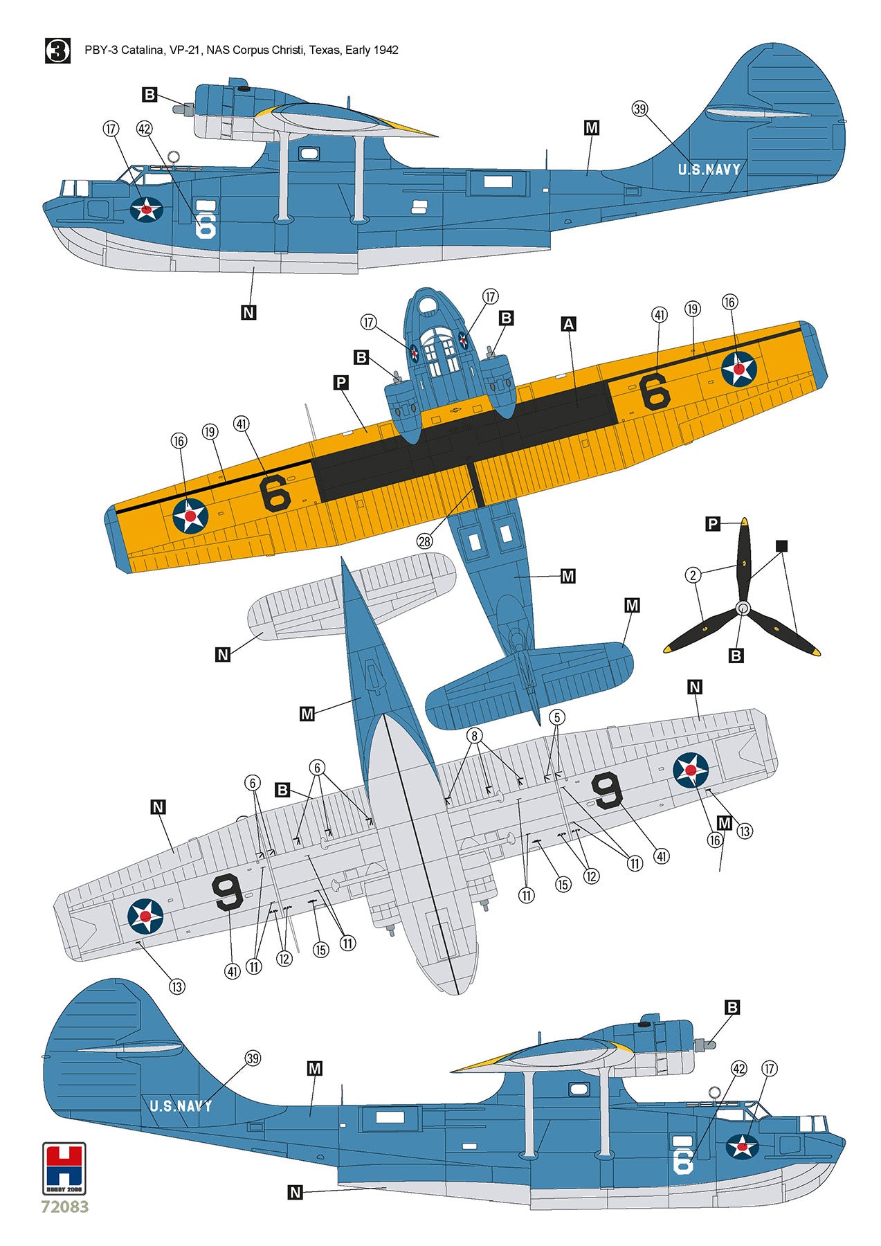 Hobby 2000 72083 1:72 Consolidated PBY-3 Catalina Academy + Cartograf + Masks