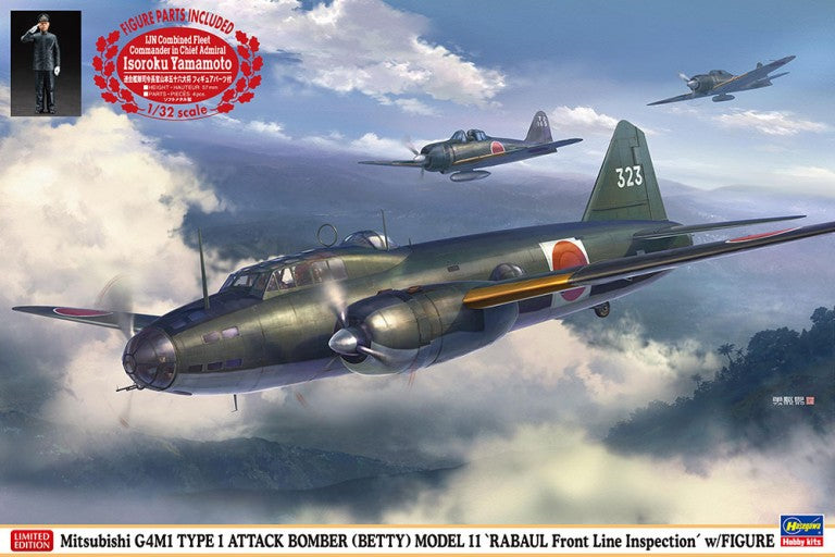 Hasegawa 02435 1:72 Mitsubishi G4M1 Type 1 Attack Bomber (Betty) Model 11 - Rabaul Front Line Inspection & Figure