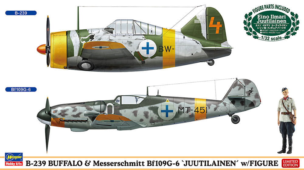 Hasegawa 02439 1:72 Brewster B-239 Buffalo & Messerschmitt Bf-109G-6 Juutilainen with Figure