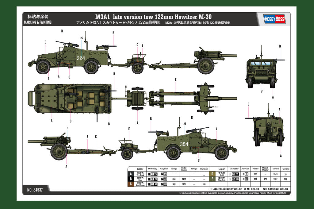 Hobby Boss 84537 1:35 M3a1 Late Tow 122mm Howitzer M-30