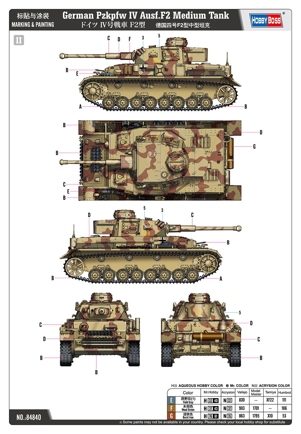 Hobby Boss 84840 1:48 Pz.kpfw.IV Ausf.F2 Medium Tank