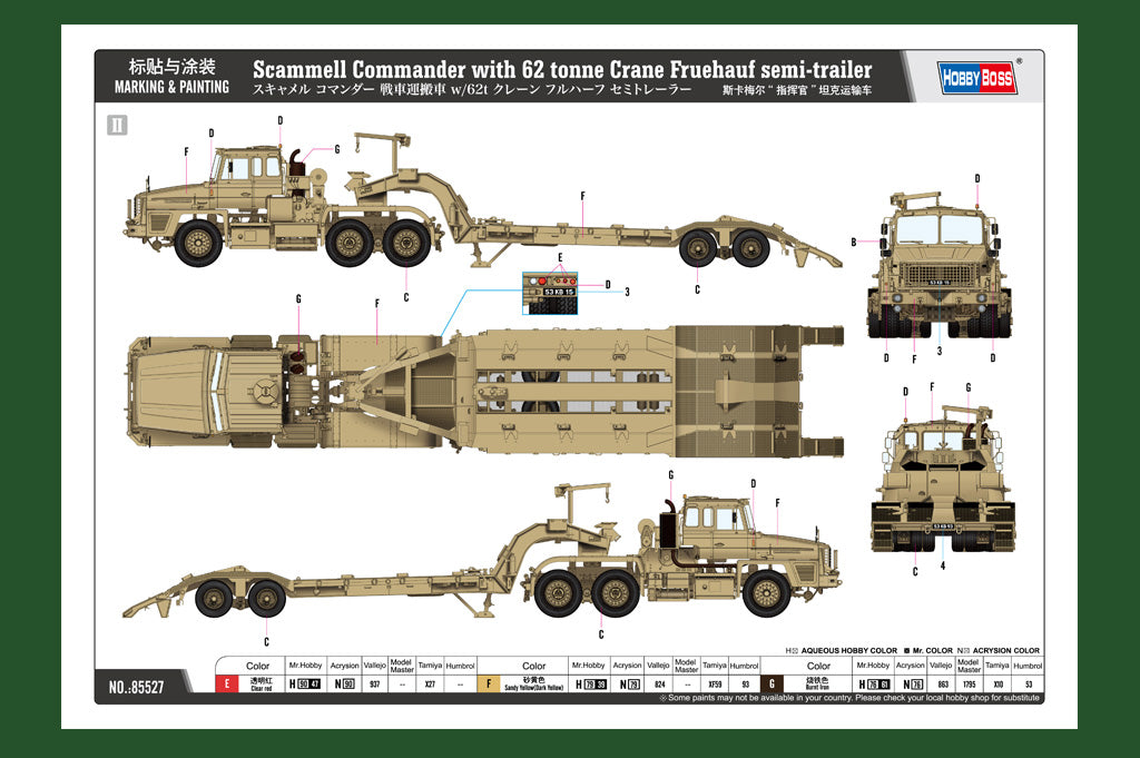 Hobby Boss 85527 1:35 Scammell Commander With 62 Tonne Crane Fruehauf Semi-Trailer