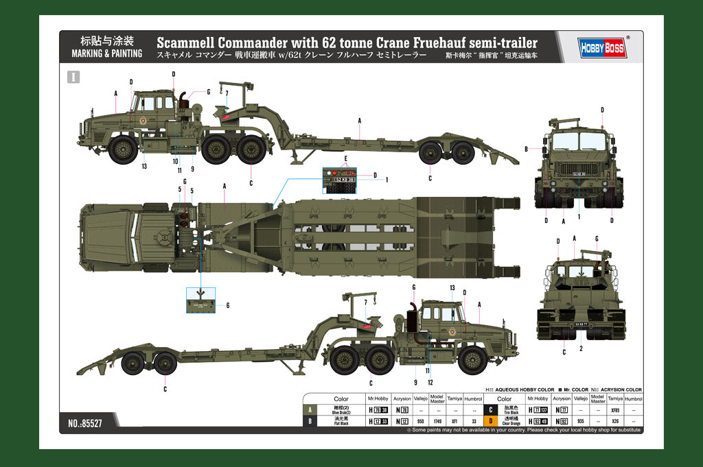 Hobby Boss 85527 1:35 Scammell Commander With 62 Tonne Crane Fruehauf Semi-Trailer