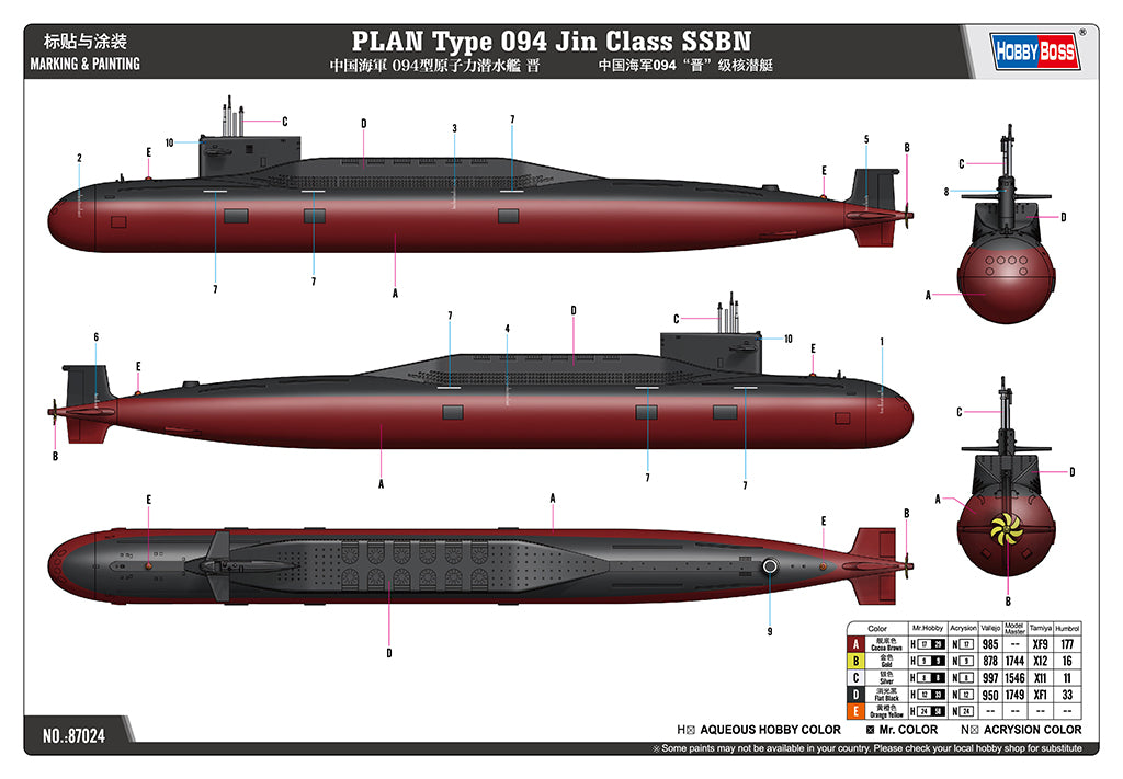 Hobby Boss 87024 1:700 PLAN Type 094 Jin Class SSBN