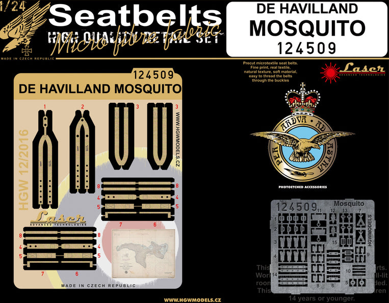 HGW 124509 1:24 de Havilland Mosquito NF.II/FB Mk.VI Pre-cut (Laser) Seatbelts