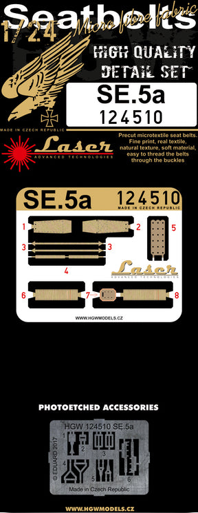 HGW 124510 1:24 Royal_Aircraft_Factory S.E.5a Pre-cut (Laser) Seatbelts