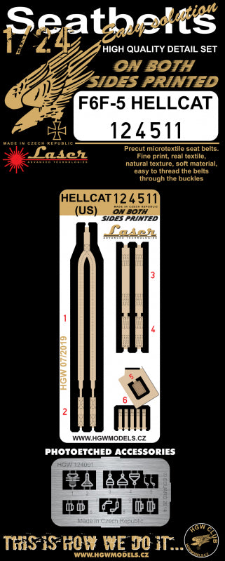 HGW 124511 1:24 Grumman F6F-5 Hellcat - Seatbelts