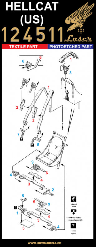 HGW 124511 1:24 Grumman F6F-5 Hellcat - Seatbelts