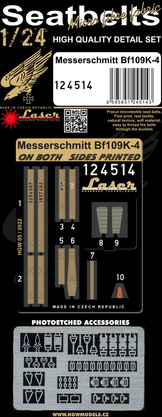 HGW 124514 1:24 Messerschmitt Bf-109K-4 Pre-cut (Laser) Seatbelts