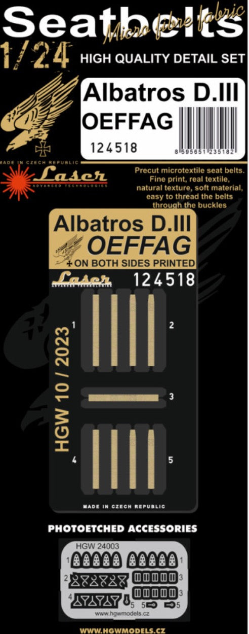 HGW HGW124518 1:24 ALBATROS D.III OEFFAG - SEATBELTS
