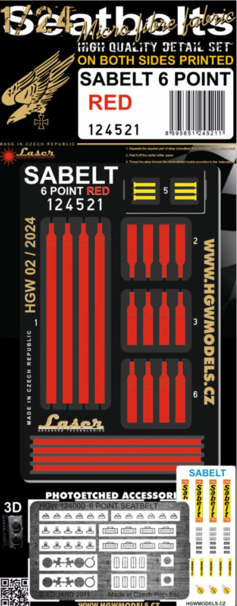 HGW HGW124521 1:24 SABELT 6 POINT RED - SEATBELTS