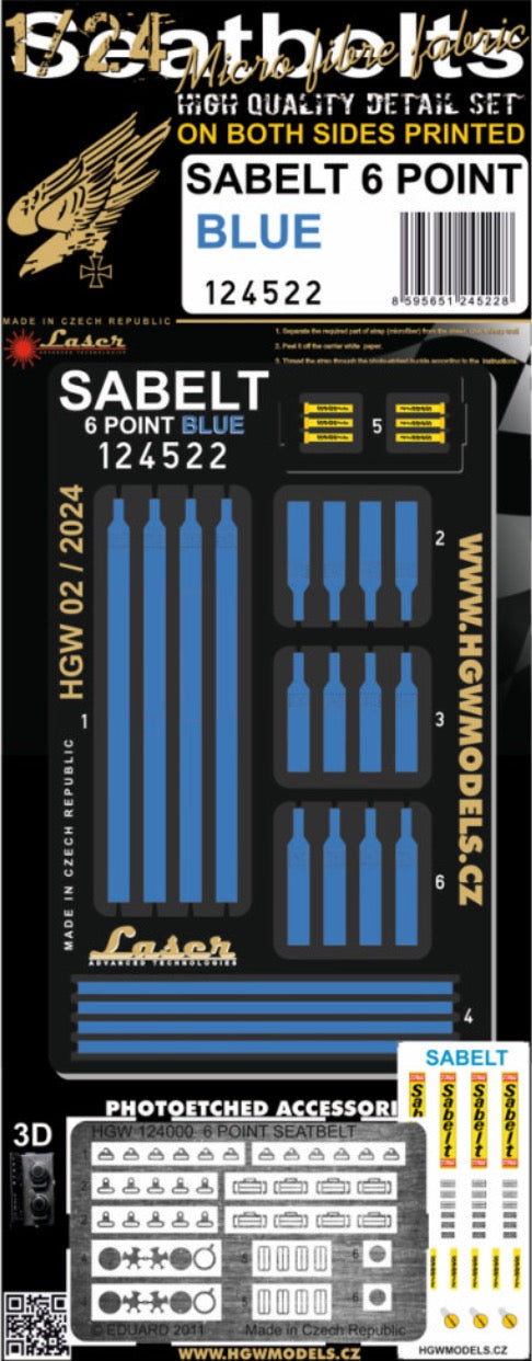HGW HGW124522 1:24 SABELT 6 POINT BLUE - SEATBELTS