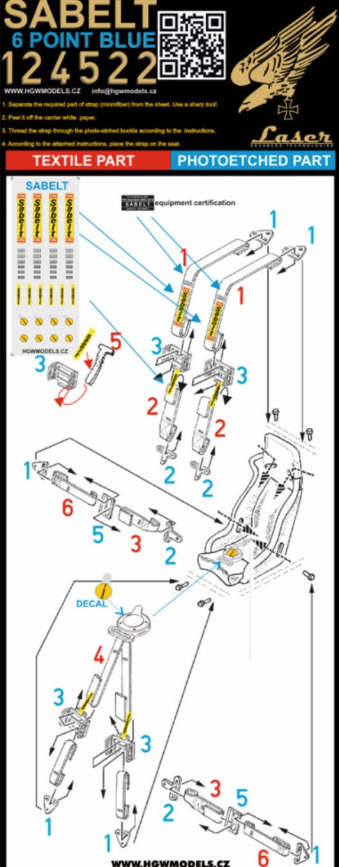 HGW HGW124522 1:24 SABELT 6 POINT BLUE - SEATBELTS