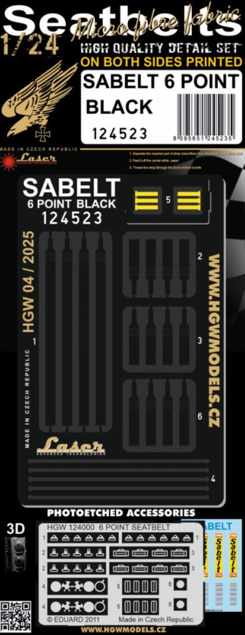 HGW HGW124523 1:24 SABELT 6 POINT BLACK - SEATBELTS