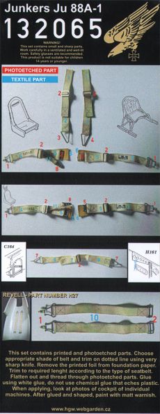 HGW 132065 1:32 Junkers Ju-88A-1 Seatbelts