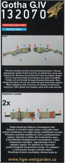 HGW 132070 1:32 Gotha G.IV Seatbelts