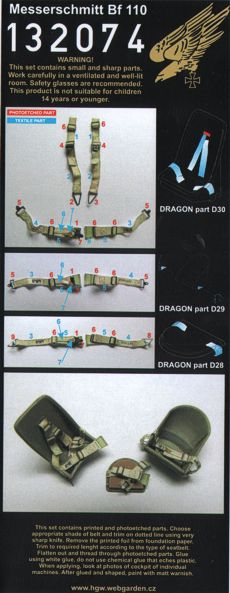 HGW 132074 1:32 Messerschmitt Bf-110D Seatbelts