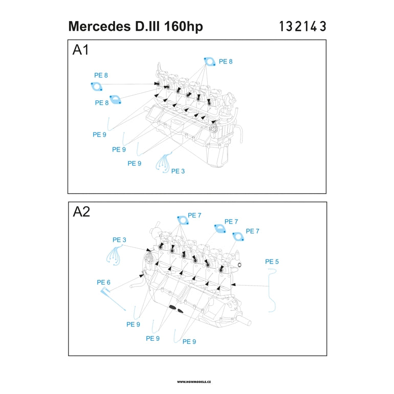 HGW 132143 1:32 Mercedes D.III 160 hp Photo-Etched Set