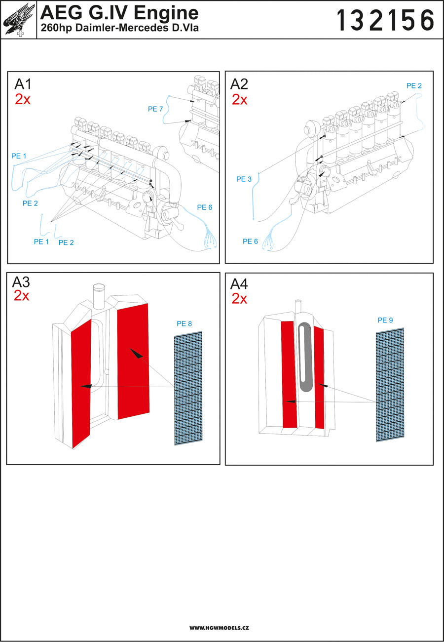 HGW 132156 1:32 AEG G.IV - 260 hp Daimler-Mercedes D.Via Engine Photo-Etched Set