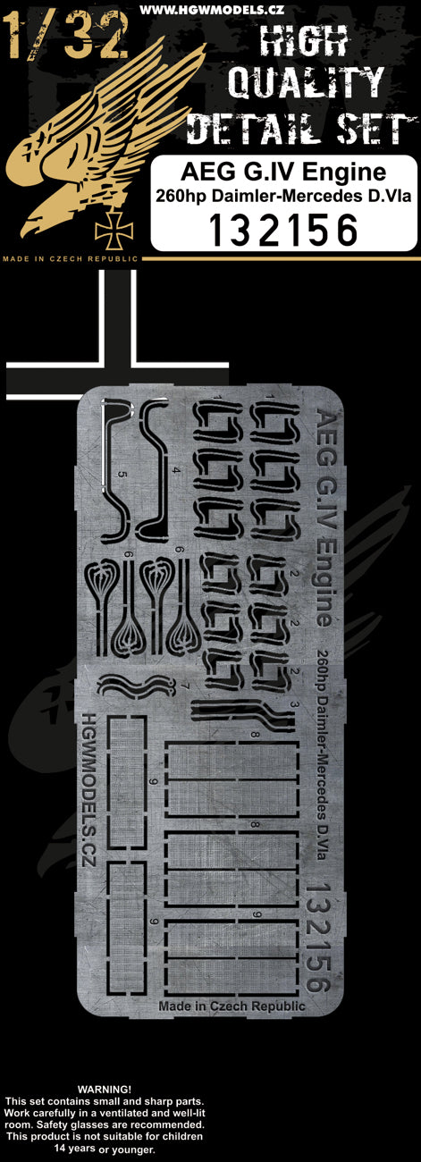 HGW 132156 1:32 AEG G.IV - 260 hp Daimler-Mercedes D.Via Engine Photo-Etched Set