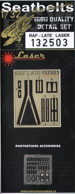 HGW 132503 1:32 RAF Late Version Seat-Belt 'Pre-Cut [Laser] Seatbelts