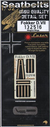 HGW 132516 1:32 Fokker D.VII Seatbelts (Laser)