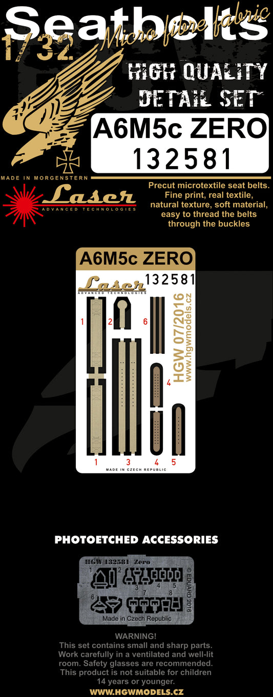 HGW 132581 1:32 Mitsubishi A6M5c 'Zero' Pre-Cut (Laser) Seatbelts