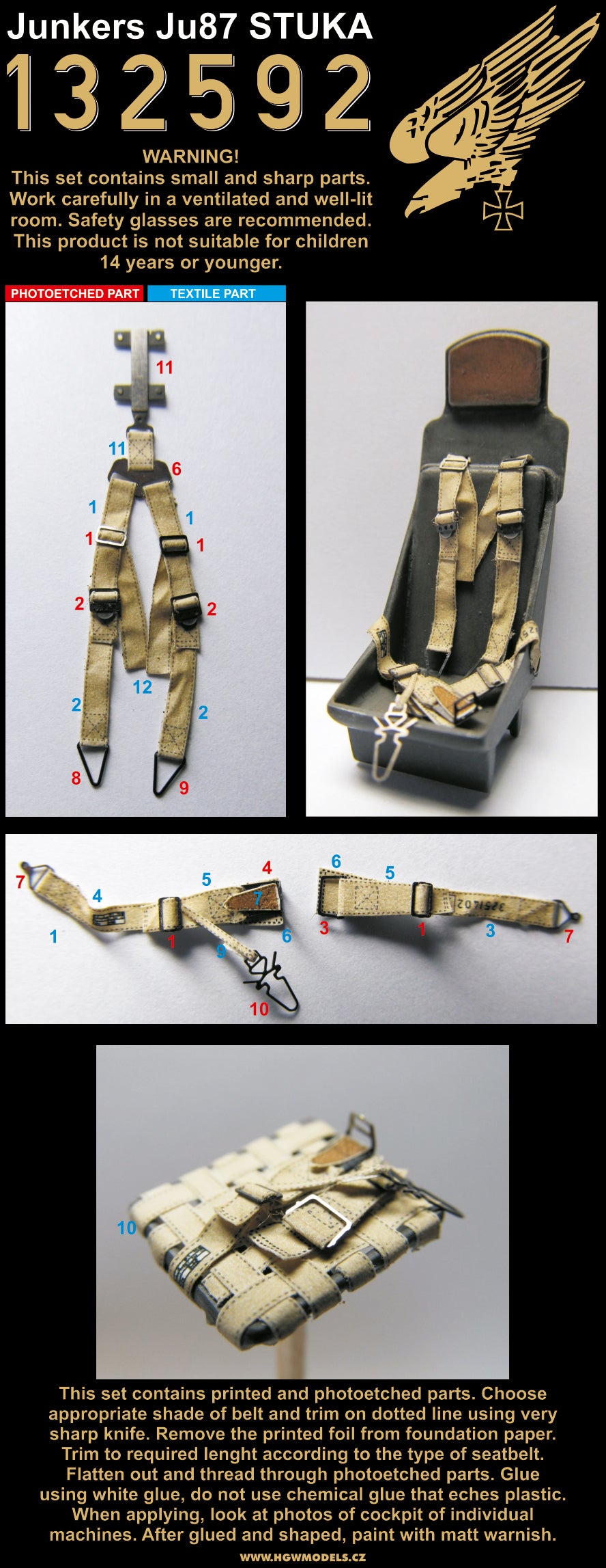 HGW 132592 1:32 Junkers Ju-87 'Stuka' Pre-Cut (Laser) Seatbelts