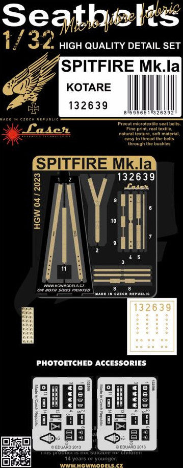 HGW 132639 1:32 Supermarine Spitfire Mk.IA - Seatbelts