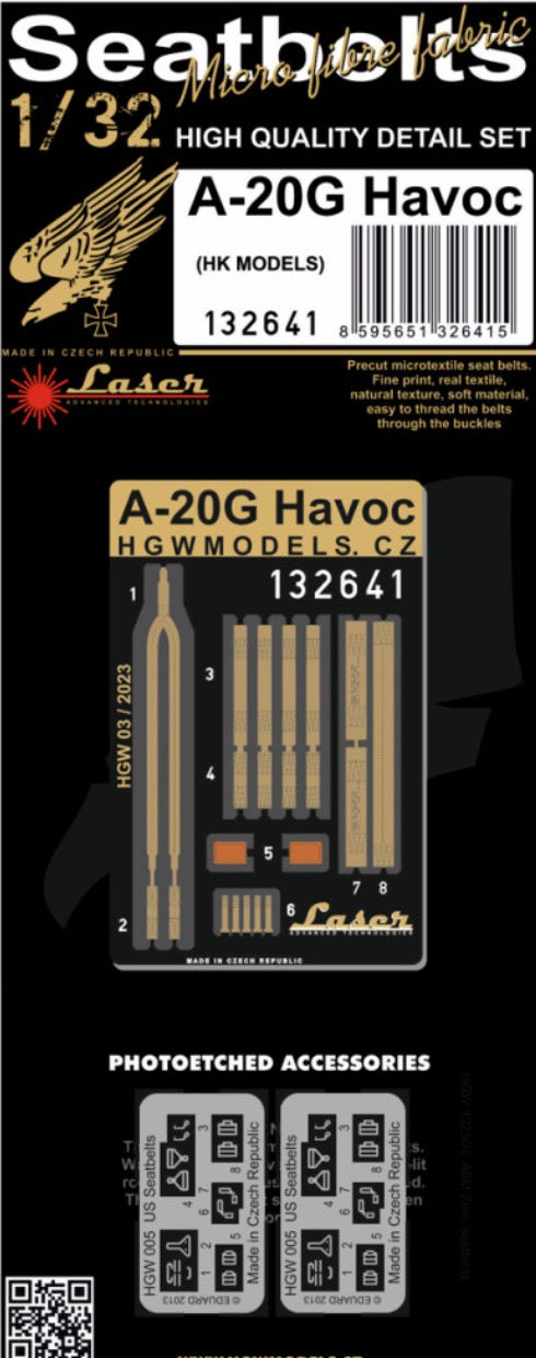 HGW 132641 1:32 Douglas A-20G Havoc - Seatbelts