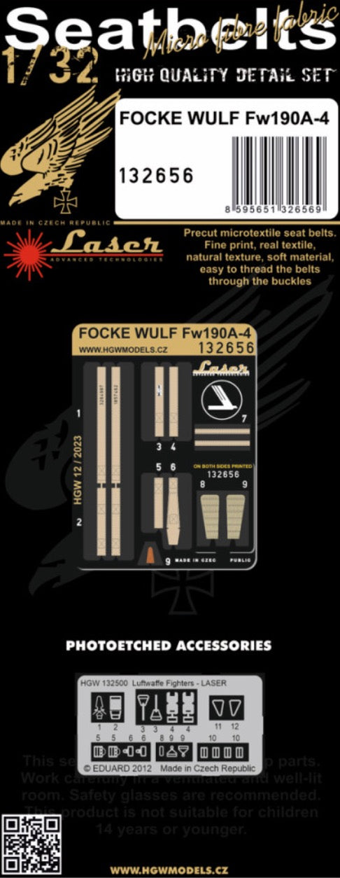 HGW HGW132656 1:32 Focke-Wulf Fw-190A-4 - SEATBELTS