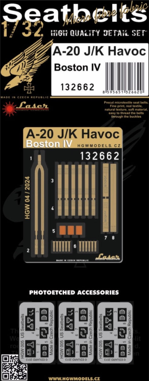 HGW HGW132662 1:32 Douglas A-20J/K Havoc / Boston Mk.IV - SEATBELTS