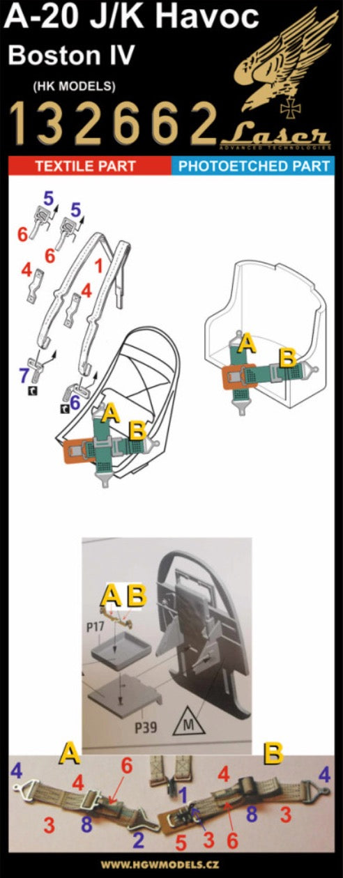 HGW HGW132662 1:32 Douglas A-20J/K Havoc / Boston Mk.IV - SEATBELTS