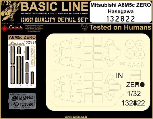 HGW 132822 1:32 Mitsubishi A6M5c 'Zero' BASIC LINE: Seatbelts + Masks