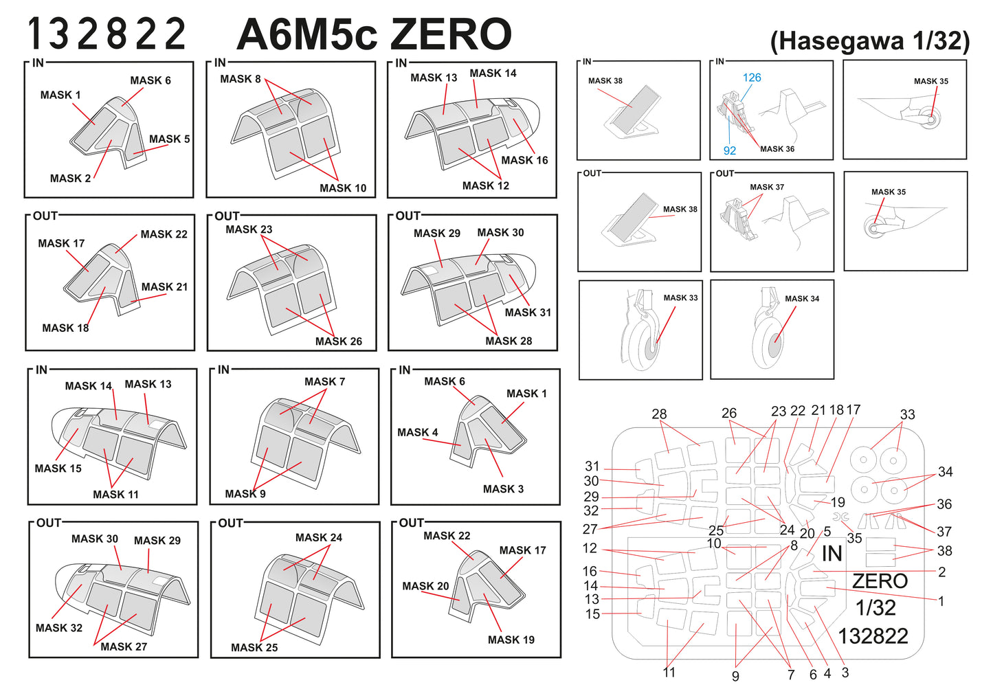 HGW 132822 1:32 Mitsubishi A6M5c 'Zero' BASIC LINE: Seatbelts + Masks