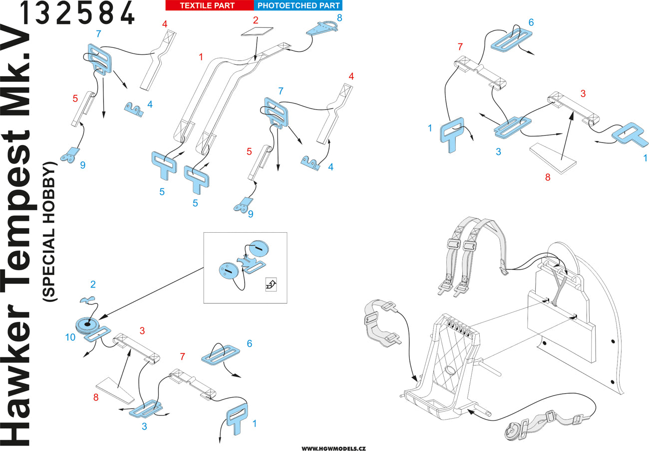 HGW 132823 1:32 Hawker Tempest Mk.V BASIC LINE: Seatbelts + Masks