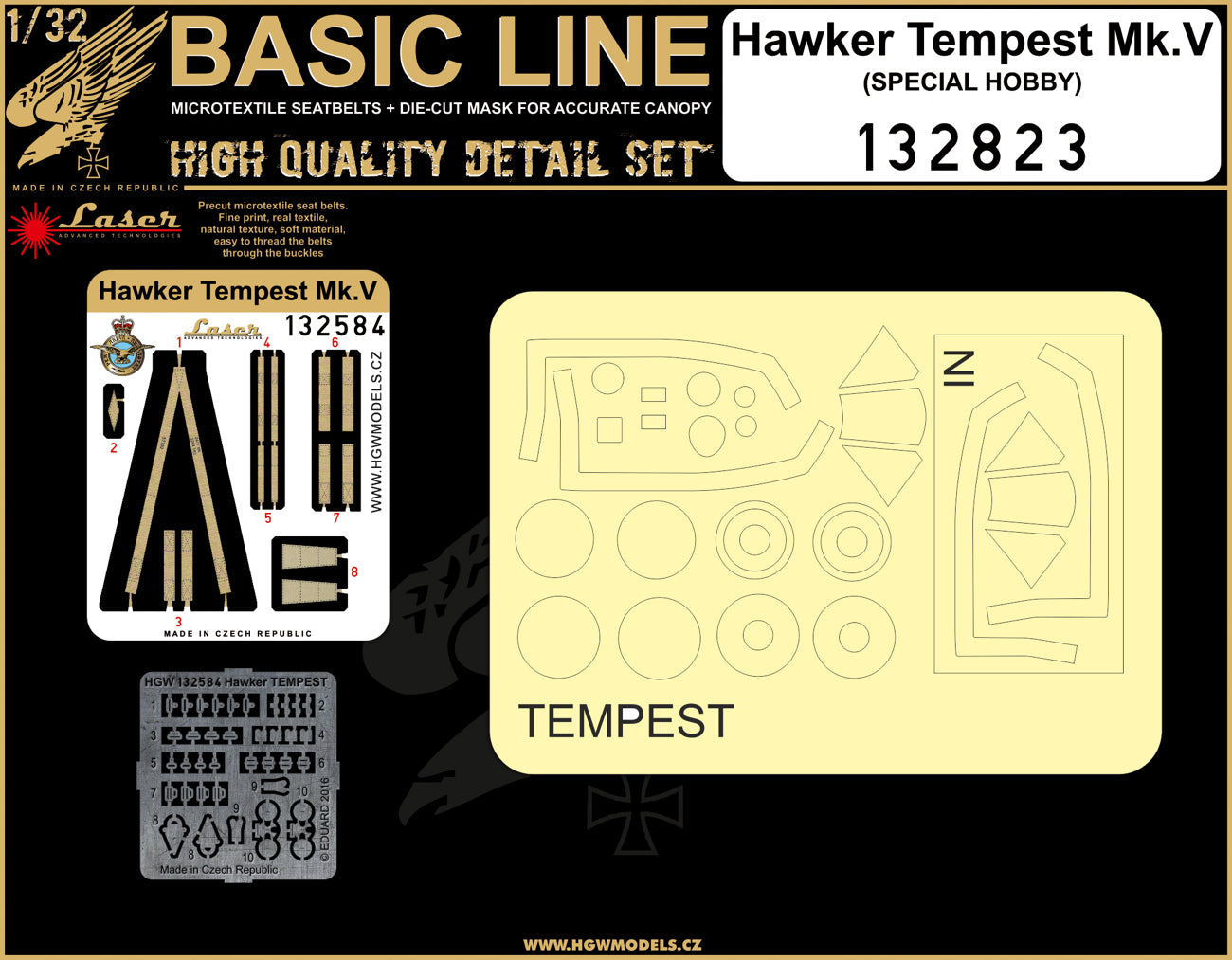 HGW 132823 1:32 Hawker Tempest Mk.V BASIC LINE: Seatbelts + Masks