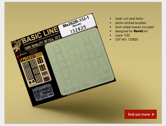 HGW 132825 1:32 Messerschmitt Me-262B-1/U1 Schwalbe BASIC LINE: Seatbelts + Masks