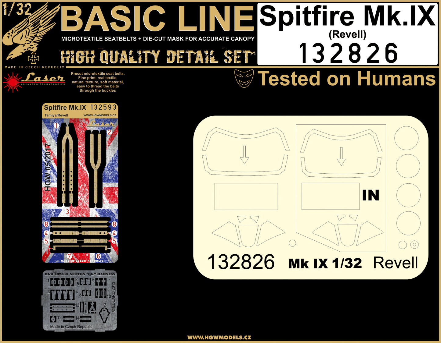 HGW 132826 1:32 Supermarine Spitfire Mk.IXC Seatbelts + Masks Basic Line Set