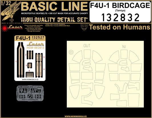 HGW 132832 1:32 Vought F4U-1 Corsair Birdcage BASIC LINE: Seatbelts + Canopy Masks