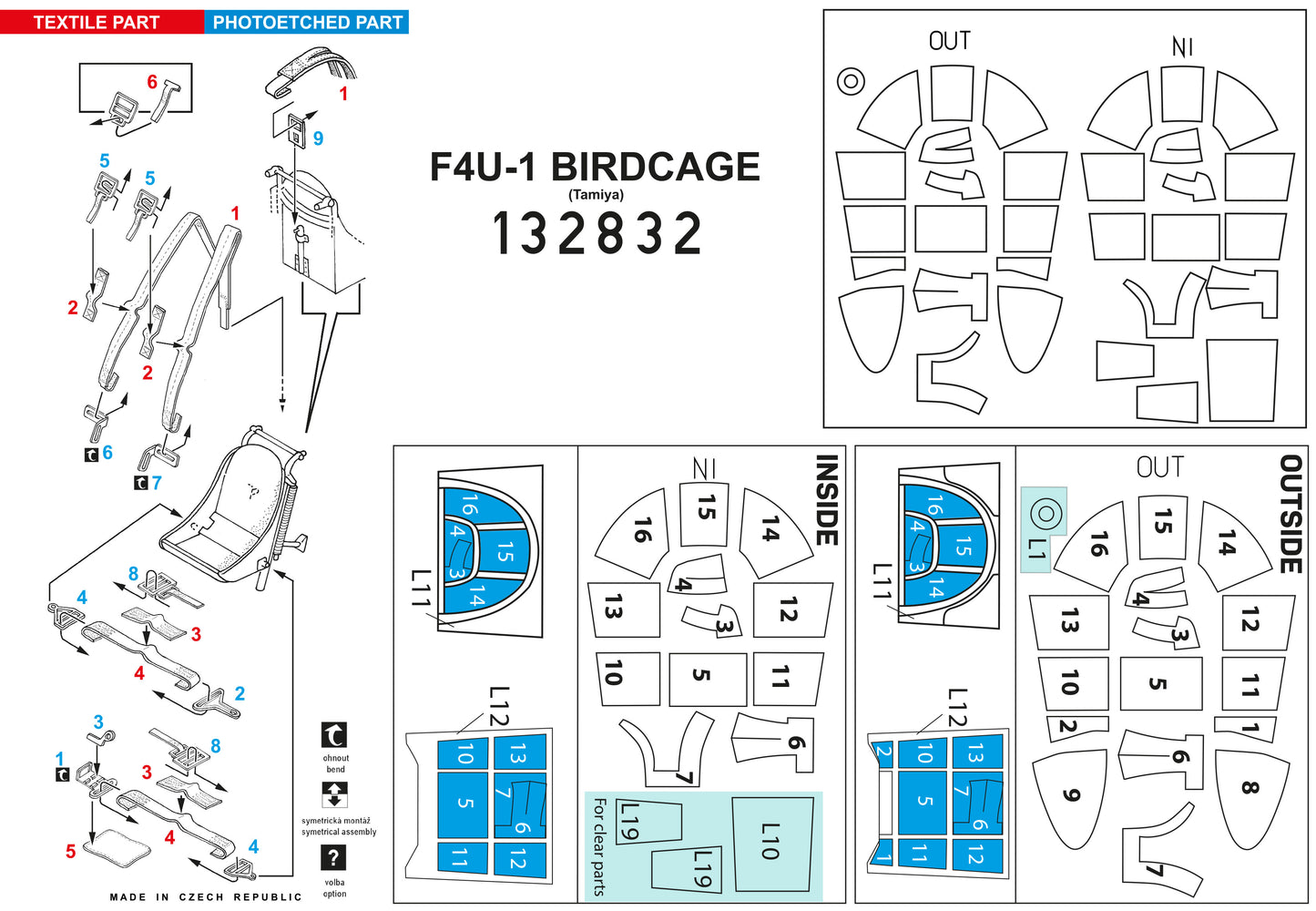 HGW 132832 1:32 Vought F4U-1 Corsair Birdcage BASIC LINE: Seatbelts + Canopy Masks