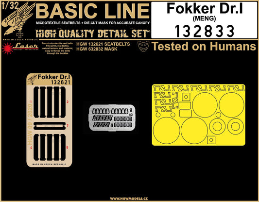 HGW 132833 1:32 Fokker Dr.I Triplane BASIC LINE: Seatbelts + Masks