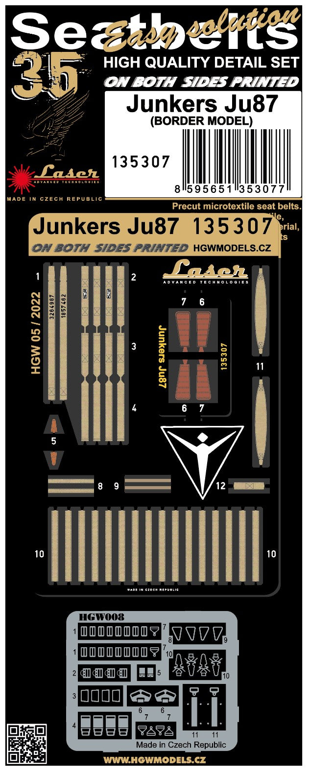 HGW 135307 1:35 Junkers Ju-87 'Stuka' pre-cut (laser) seatbelts