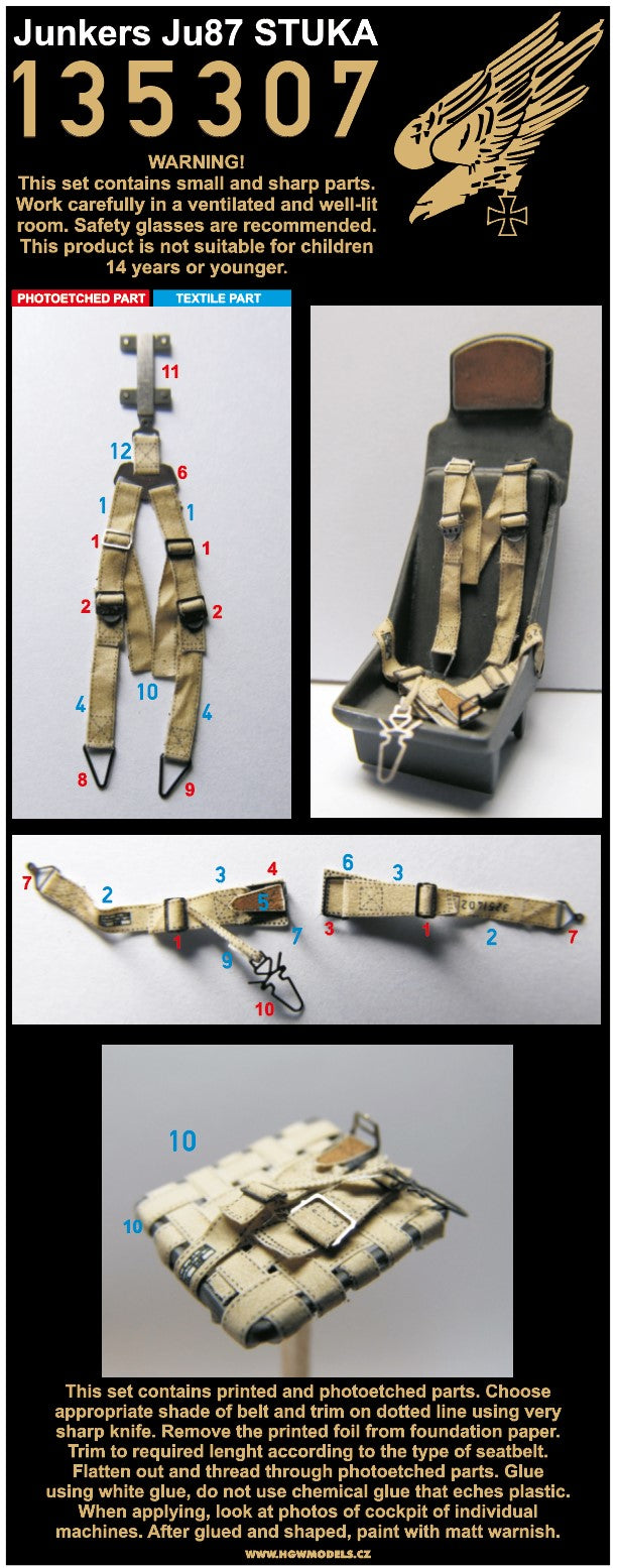 HGW 135307 1:35 Junkers Ju-87 'Stuka' pre-cut (laser) seatbelts