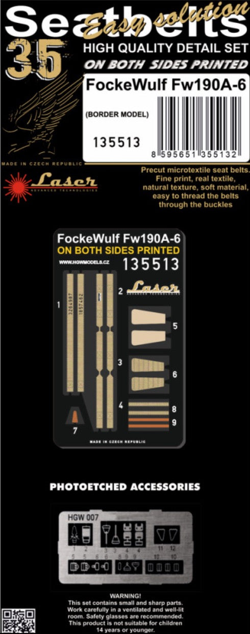 HGW HGW135513 1:35 Focke-Wulf Fw-190A-6 - SEATBELTS