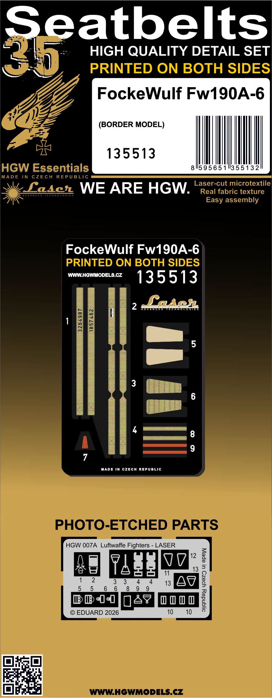 HGW HGW135513 1:35 Focke-Wulf Fw-190A-6 - SEATBELTS